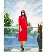 red hand work rayon staright fit kurtis