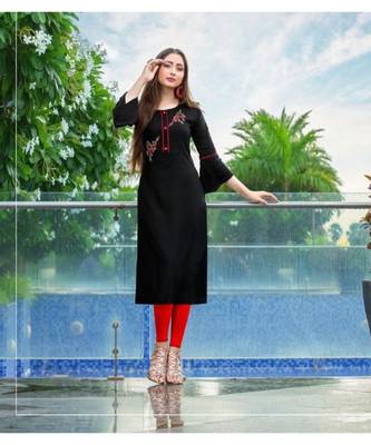 black hand work rayon straight fit kurtis 1