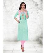 Pastel green embroidery pure cotton straight fit kurtis