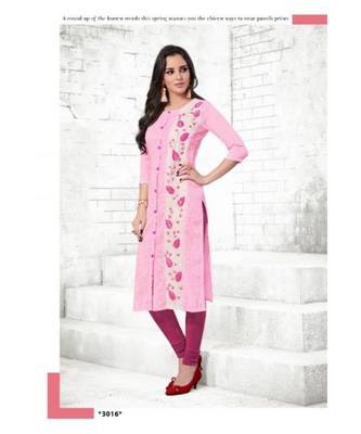 pink embroidery pure cotton straight fit kurtis 1