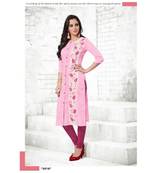 pink embroidery pure cotton straight fit kurtis