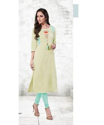 Pastel green embroidery pure cotton straight fit kurtis 1