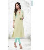 Pastel green embroidery pure cotton straight fit kurtis