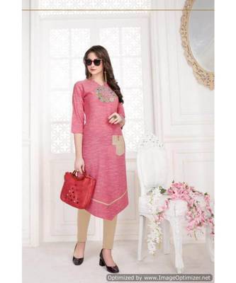 pink embroidery pure cotton straight fit kurtis 1