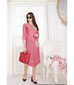 pink embroidery pure cotton straight fit kurtis