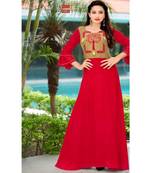 Red ethnic motif rayon long kurtis