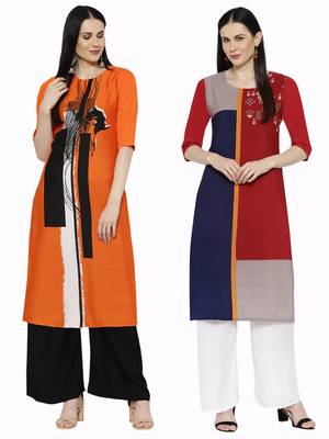 1 Stop Fashion Women's Multicoloured Digital printed Crepe Knee long kurtas/kurtis 1