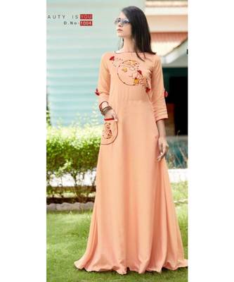 skin thread work rayon long kurtis 1