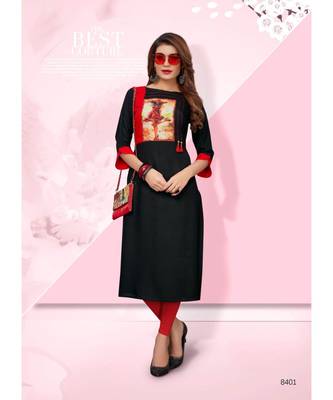 black digital print rayon straight fit kurtis 1