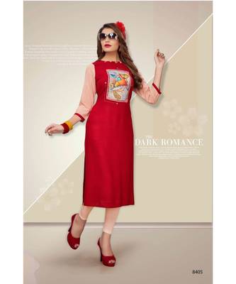 red digital print rayon straight fit kurtis 1