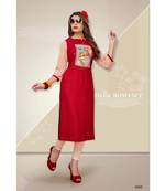 red digital print rayon straight fit kurtis
