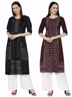 1 Stop Fashion Women's Multicoloured Digital printed Crepe Knee long kurtas/kurtis 1