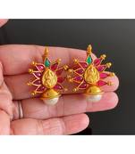 Beautiful Antique Kemp Green Lakshmi Designer Earrings Dj23735