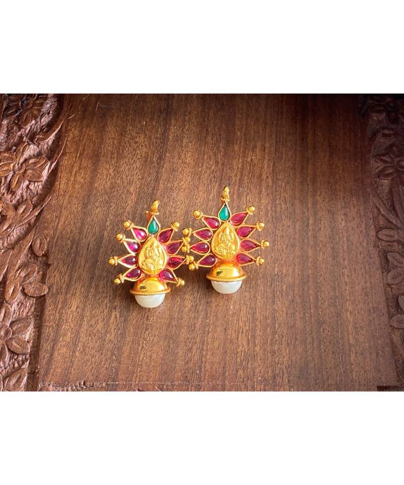 Beautiful Antique Kemp Green Lakshmi Designer Earrings Dj23735