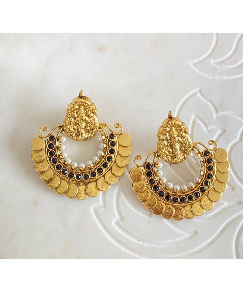 Beautiful Antique Black Bali Lakshmi Coin Designer Earrings Dj26468