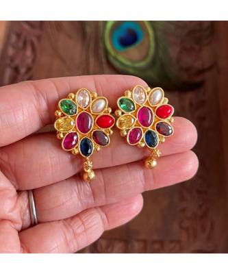 Beautiful Gold Replica Navarathna Designer Earrings Dj29025 1