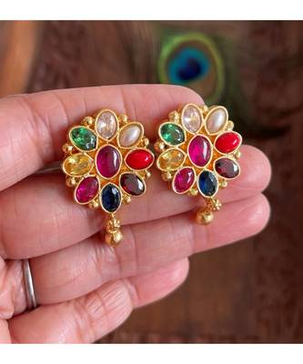 Beautiful Gold Replica Navarathna Designer Earrings Dj29025 2