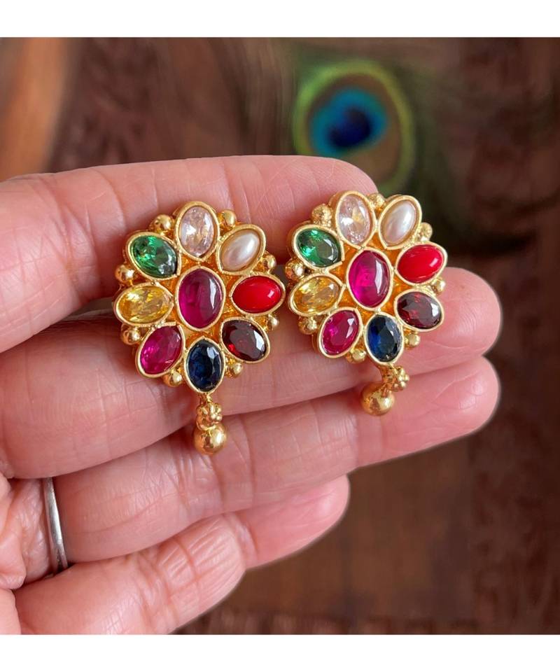 Beautiful Gold Replica Navarathna Designer Earrings Dj29025