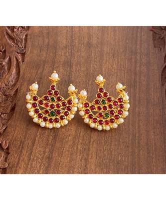Beautiful Gold Tone Moon Shape Temple Big Earrings Dj10691 1