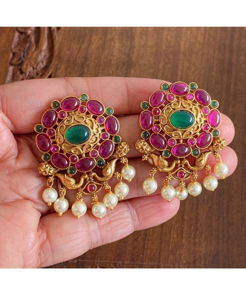 Gorgeous Matte Finish Multi Color Pearl Designer Earrings Dj30133