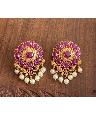 Gorgeous Matte Finish Kemp Pearl Designer Earrings Dj30131 2