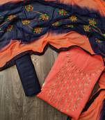 Anaita Chanderi Cotton Orange Color Embellised Dress Material With Embroidered Dupatta 