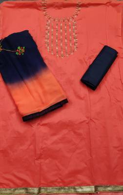 Anaita Chanderi Cotton Orange Color Embellised Dress Material With Embroidered Dupatta  2