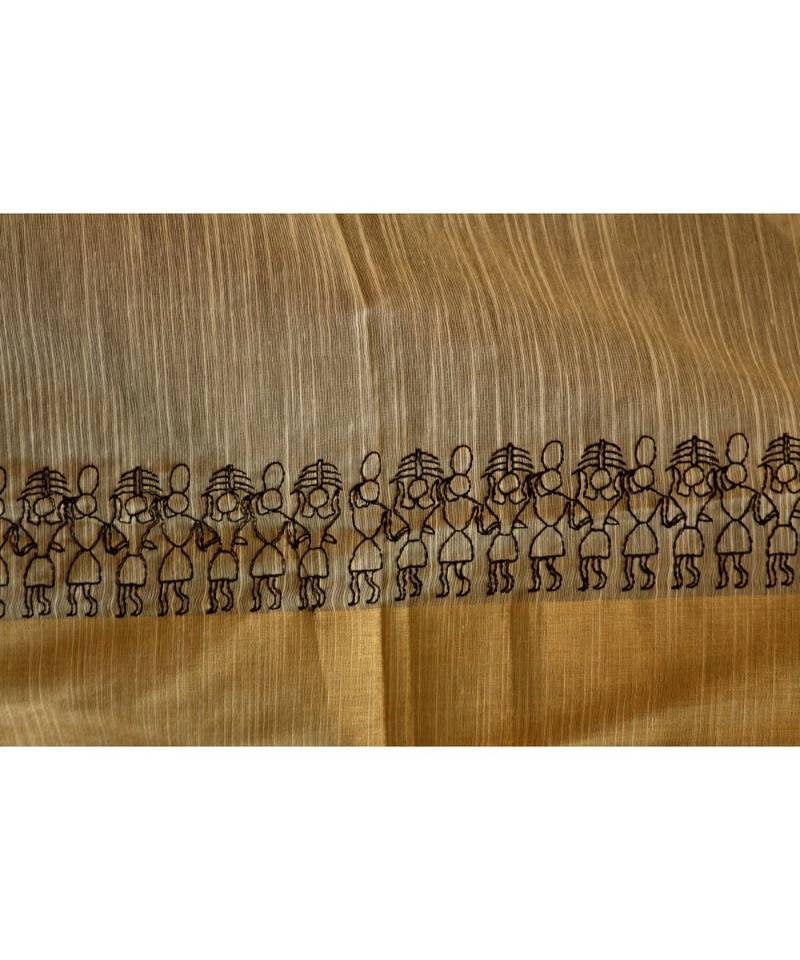 Cream Color Warli Printed Cotton Dupatta