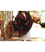 Kutch Embroidered Real Mirror Work Black Colored Cotton Dupatta With Dandiya Players Printed