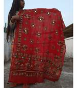 Kutch Embroidered Real Mirror Work Maroon Colored Cotton Dupatta