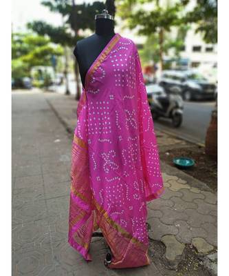 Light Shinning Pink Colored Bandhani Printed Tafeta Dupatta 1