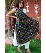 Black Colored Based Semi Georgette Fulkari Dupatta With Foil Mirror Work