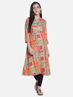 Fabclub Women's Heavy Rayon Geometric Printed Flared Kurti (MultiColor) 1