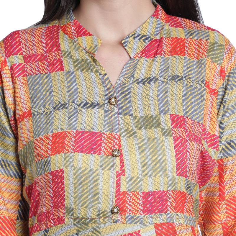 Fabclub Women's Heavy Rayon Geometric Printed Flared Kurti (MultiColor)