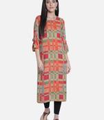 Fabclub Women's Heavy Rayon Boat Neck Stylish Bell Flared Sleeves Printed Kurti (MultiColor)