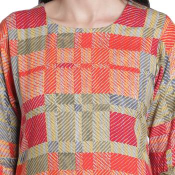 Fabclub Women's Heavy Rayon Boat Neck Stylish Bell Flared Sleeves Printed Kurti (MultiColor) 5