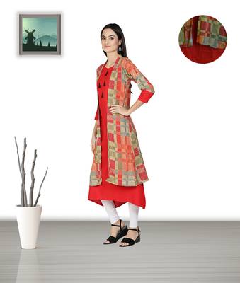 Fabclub Women's Heavy Rayon Beautiful Printed Shrug Style Kurti (MultiColor) 2