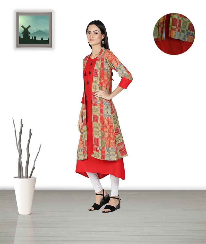 Fabclub Women's Heavy Rayon Beautiful Printed Shrug Style Kurti (MultiColor)