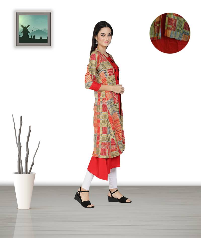 Fabclub Women's Heavy Rayon Beautiful Printed Shrug Style Kurti (MultiColor)