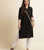 Fabclub Women's Rayon Solid Plain Straight Kurti (Black)