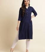 Fabclub Women's Rayon Solid Plain Straight Kurti (Navy Blue)