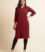 Fabclub Women's Rayon Solid Plain Straight Kurti (Maroon)