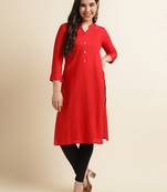 Fabclub Women's Rayon Solid Plain Straight Kurti (Red)