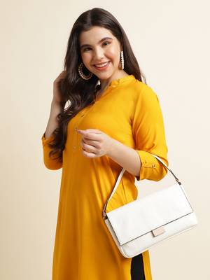 Fabclub Women's Rayon Solid Plain Straight Kurti (Yellow) 5