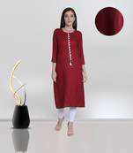 Fabclub Women's Rayon Solid Plain A-Line Asymmetric Designer Kurti (Maroon)