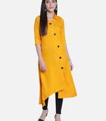 Fabclub Women's Rayon Solid Plain Asymmetric A-Line Designer Kurti (Mustard Yellow)