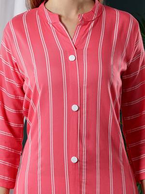 Fabclub Women Rayon Striped Straight Kurti (Pink) 5