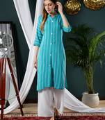 Fabclub Women Rayon Striped Straight Kurti (Turquoise)