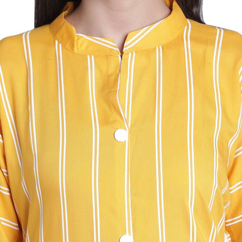 Fabclub Women Rayon Striped Straight Kurti (Mustard Yellow)