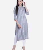 Fabclub Women Rayon Striped Straight Kurti (Gray)